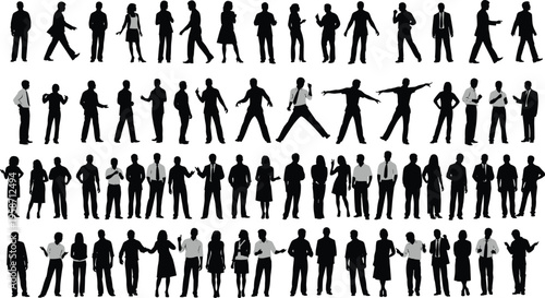 Business people silhouettes collection diverse corporate team standing walking gestures communication professional office workers vector illustration isolated set