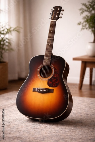 Sunburst Acoustic Guitar in Warm Home Ambiance