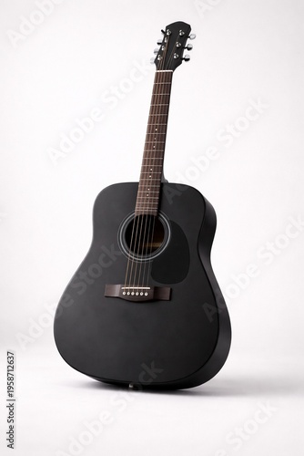 Sleek Black Acoustic Guitar Standing Isolated