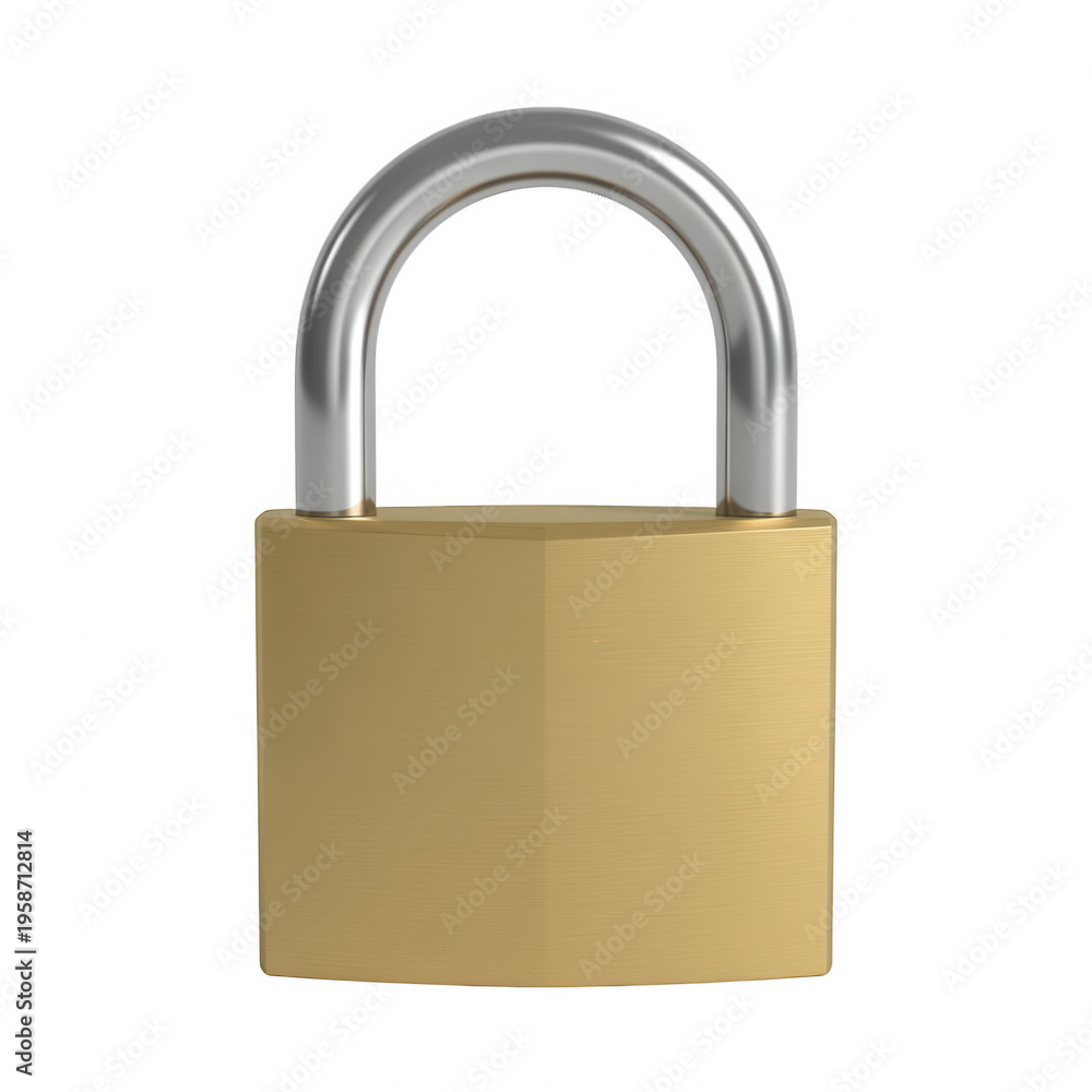 Naklejka premium Brass padlock with silver shackle isolated on transparent background