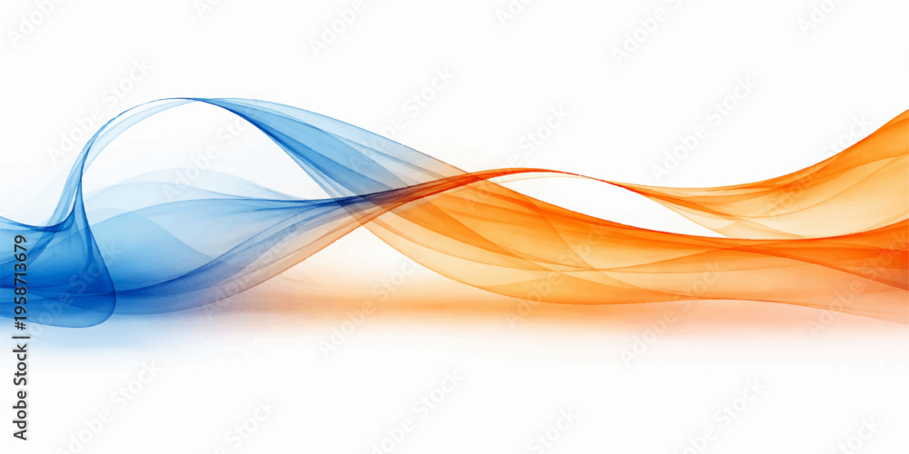 Naklejka premium Smooth abstract blue waves create a futuristic vector background featuring flowing light curves and motion lines in a vibrant fractal art style