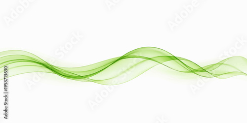 Abstract green wave vector illustration featuring a flowing curve pattern and light smoke swirls for a modern technology wallpaper or web banner backdrop