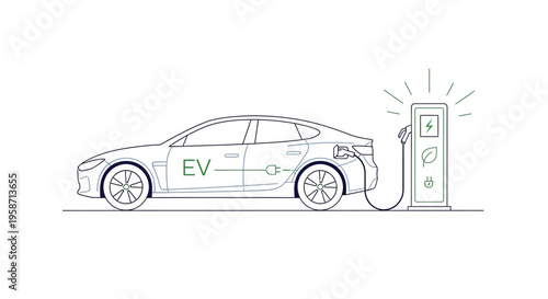 Electric vehicle charging at a station outdoors.