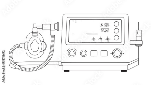 Medical Ventilator Device with Digital Display and Control Panel for Respiratory Support.