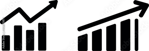 Black and white business growth icons with arrows and bar graphs