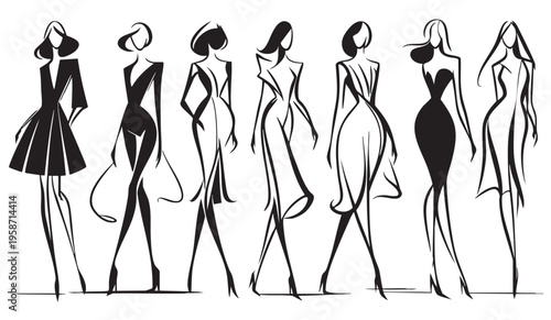 abstract fashion models sketch, line art sketch style