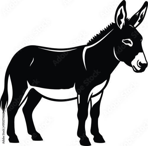 Black and white illustration of a standing donkey