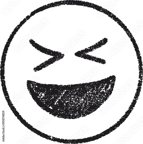 Hand drawn laughing emoji with closed eyes in doodle sketch style. Playful smiling face expressing joy, suitable for stickers, kids designs, messages and fun illustrations.