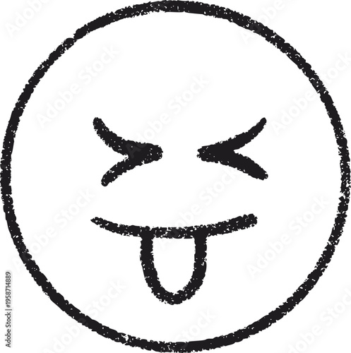 Hand drawn emoji with tongue out in doodle sketch style. Playful silly face suitable for stickers, kids designs and fun illustrations.