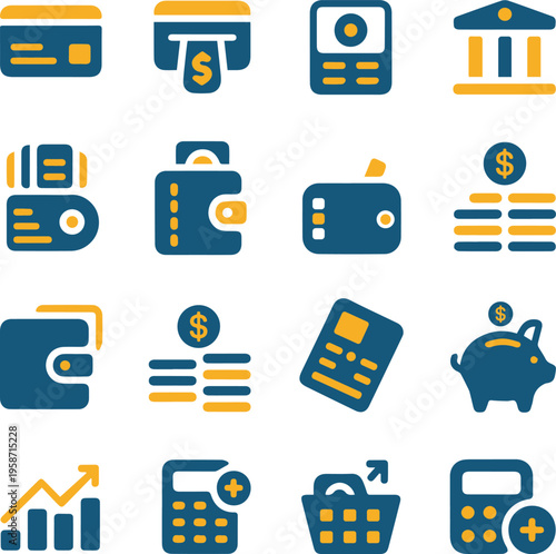 Finance and Banking Icon Set: Personal Money Management, Investment, and E-commerce Symbols