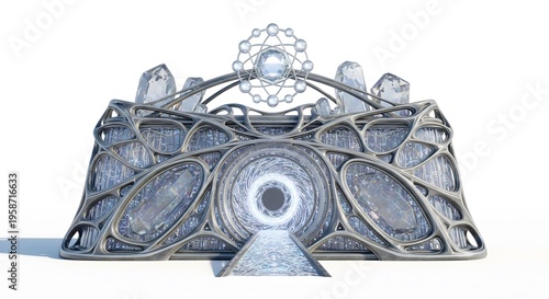 A luxurious silver tiara with clear gemstones on a white background