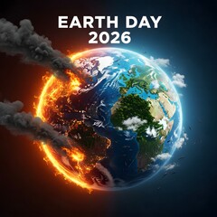 Earth day 2026 theme illustration with globe on fire