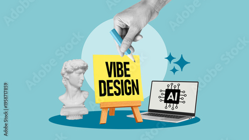 AI powered vibe design concept with mood driven visuals, artificial intelligence generated aesthetics, emotional branding, creative direction and modern digital visual identity trends