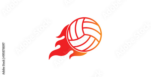 Flaming Volleyball With Fire Icon Representing Fast Action Sports Energy, Athletic Competition Branding, Volleyball Tournament Identity, and Dynamic Game Design
