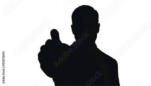 Silhouette of a formally dressed man with his thumb extended upward indicating agreement or success in.