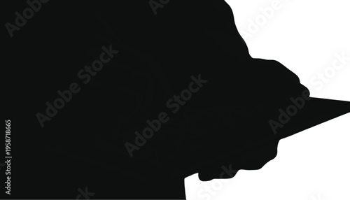 Close-up silhouette of a hand pointing directly forward with a sharp, defined shape against white.