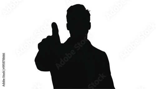 Silhouette of a professional man giving a thumbs up gesture while standing against a bright white backdrop.