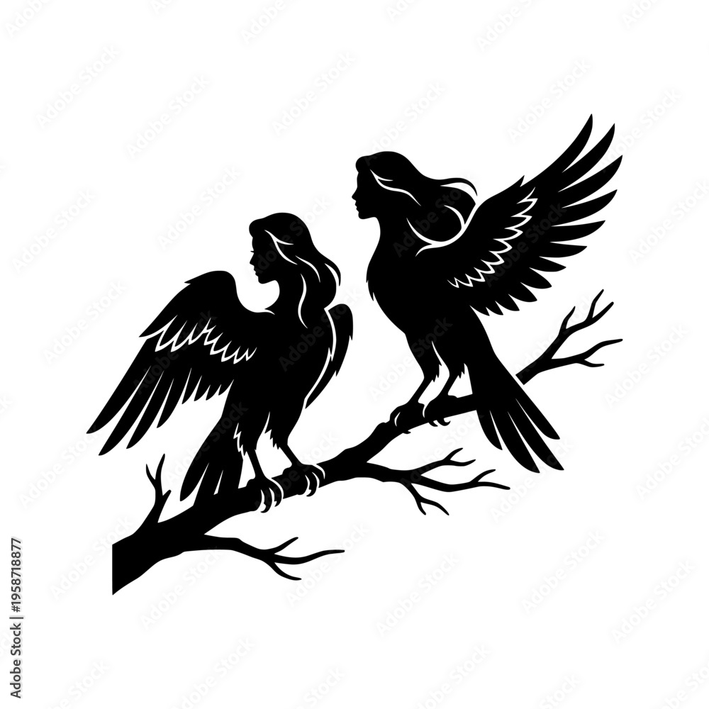 Obraz premium Two birds sitting on a tree branch