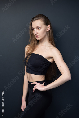 Professional model test shoot for agency submission. Natural beauty, minimal makeup, black wearing, clean background, confident poses. Perfect for portfolios, castings, and fashion