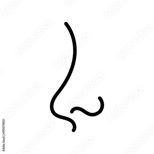 Illustration vectorielle minimaliste d’un nez en profil en ligne continue. Style épuré en contour noir, idéal pour design graphique, identité visuelle ou thématiques beauté et anatomie