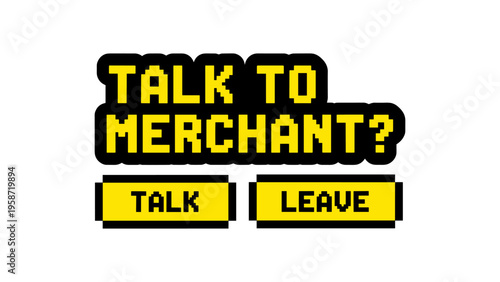 Retro gaming dialogue box with pixel art text and buttons