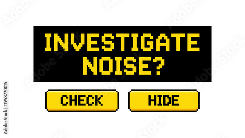 Pixel art game interface with investigation options in retro style