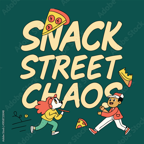 Snack Street Chaos Bold Typography Illustration Featuring Chaotic Snack Chase and Street Style Characters