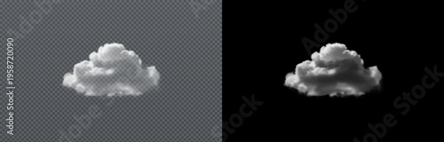 Vector realistic cloud, smoke or fog on isolated transparent and black background. Cloud png. Smoke png.