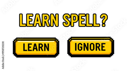 Pixel art game buttons for learning options