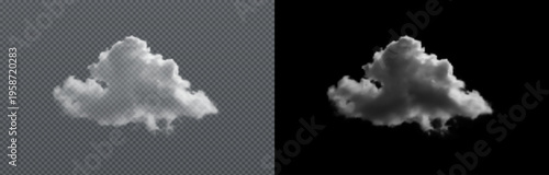 Vector realistic cloud, smoke or fog on isolated transparent and black background. Cloud png. Smoke png.