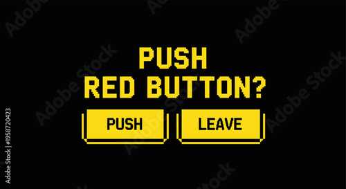 Retro pixel art dilemma: push red button or leave