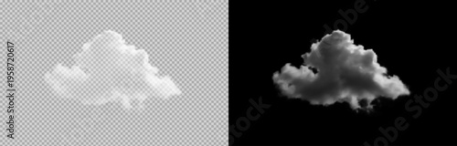 Vector realistic cloud, smoke or fog on isolated transparent and black background. Cloud png. Smoke png.
