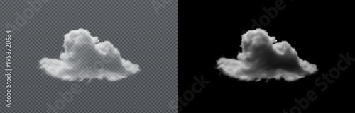 Vector realistic cloud, smoke or fog on isolated transparent and black background. Cloud png. Smoke png.