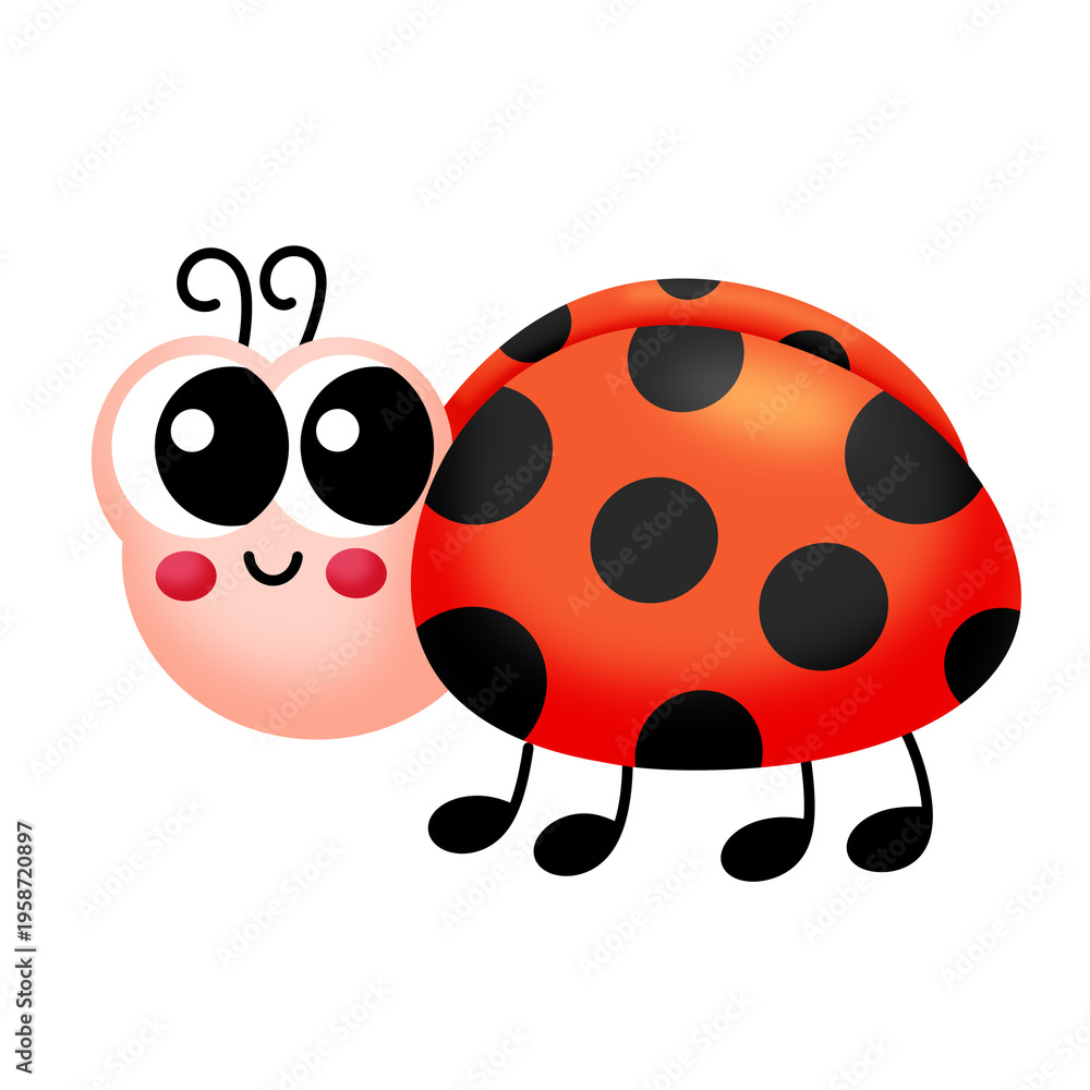 Fototapeta premium Cute cartoon ladybug character isolated on transparent background