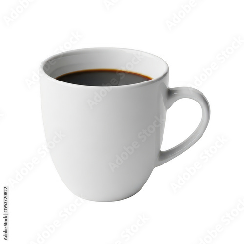 A white ceramic mug filled with black coffee
