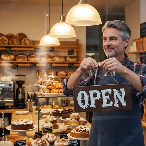 Bakery Owner Proudly Opens Shop for the Day.