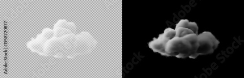Vector realistic cloud, smoke or fog on isolated transparent and black background. Cloud png. Smoke png.
