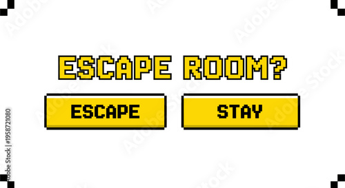 Retro pixel escape room: choose your adventure buttons