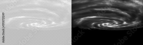 Vector realistic cloud, smoke or fog on isolated transparent and black background. Cloud png. Smoke png.