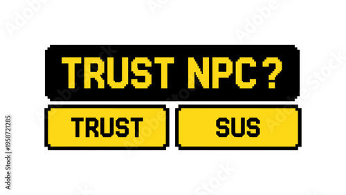 Pixel art gaming choice: trust npc or act suspicious in retro style