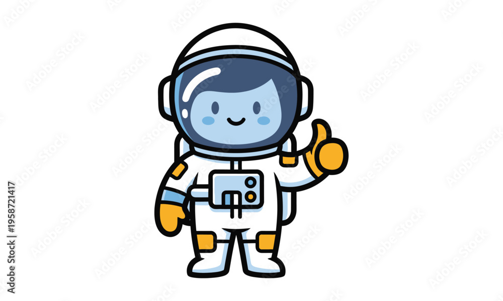 Fototapeta premium Cute Astronaut Cartoon Giving Thumbs Up Space Character Kawaii Cosmonaut Vector Illustration