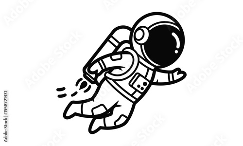 Astronaut Flying Jetpack Line Art Space Character Outline Cosmonaut Vector Illustration