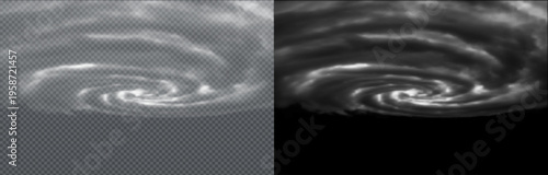 Vector realistic cloud, smoke or fog on isolated transparent and black background. Cloud png. Smoke png.