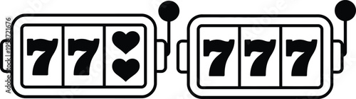 Classic slot machine with three hearts and three sevens symbols in a row