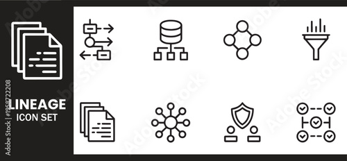 Bild auf Leinwand Data Lineage and Information Processing Icon Set for Data Management