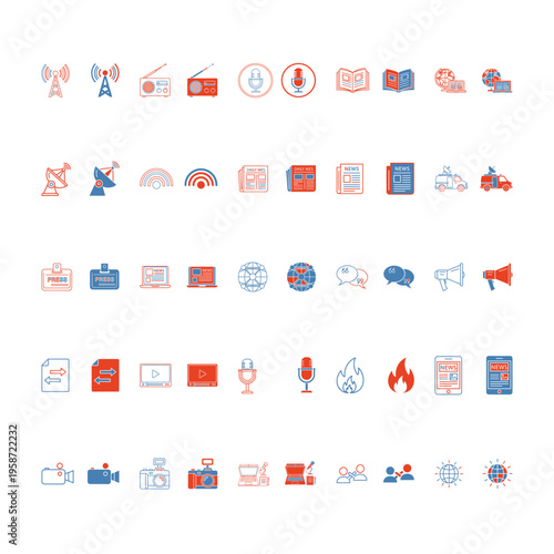 News Media Icons Collection – Journalism, Press and Broadcasting Symbols Vector Set