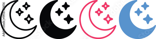 Moon phases with stars in black, pink, and blue color variations