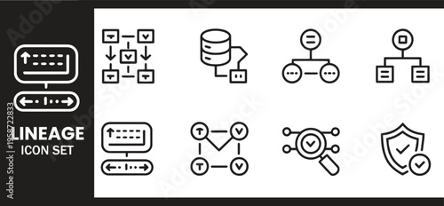 Картината върху платно Data Lineage and Information Flow Icon Set for Data Governance and Analytics