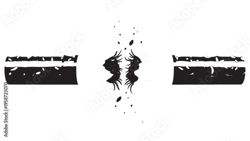 Abstract black ink splatters and streaks on a white background creating a dynamic visual pattern.