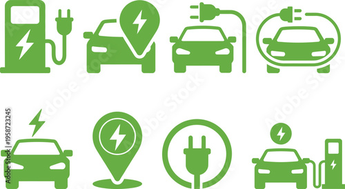 Icons representing electric vehicle charging and infrastructure